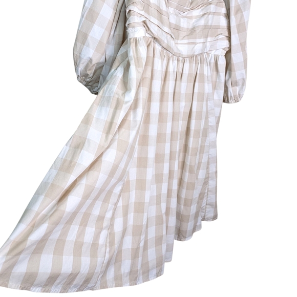 Abercrombie Fitch Emerson Poplin Puff Sleeve Gingham Dress Large Tall LT Peasant - Picture 7 of 13